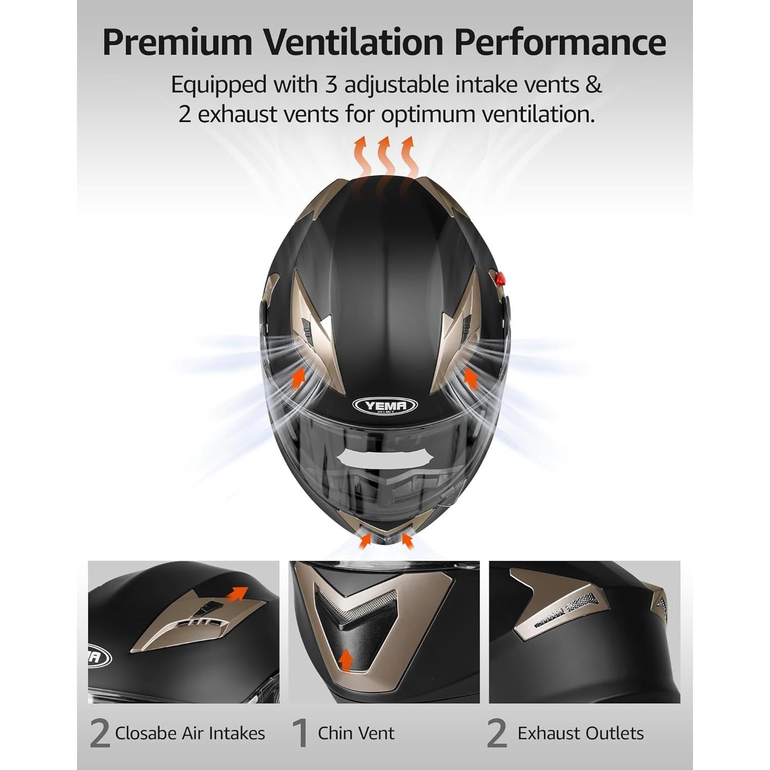 YEMA Casco Modular para Motocicleta Negro Mate Grande