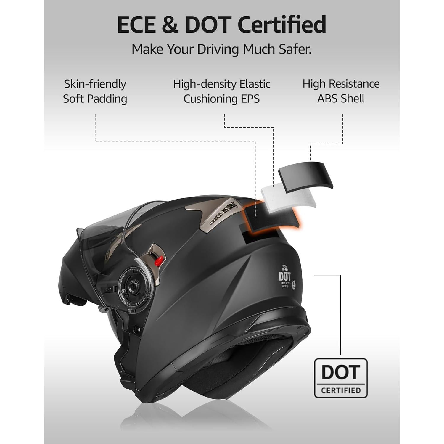 Casco Modular YEMA YM-925 para Motocicleta Negro Mate