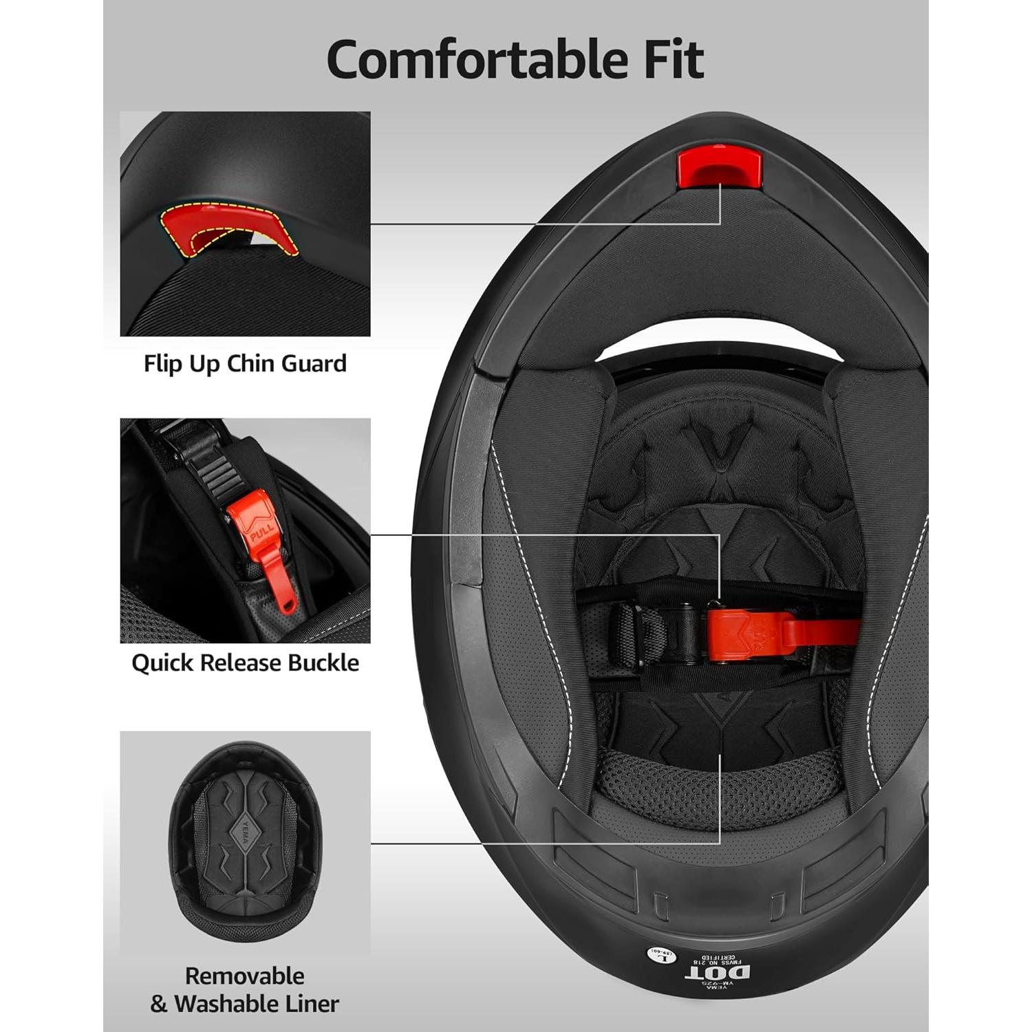 YEMA Casco Modular para Motocicleta YM-925 Negro Mate