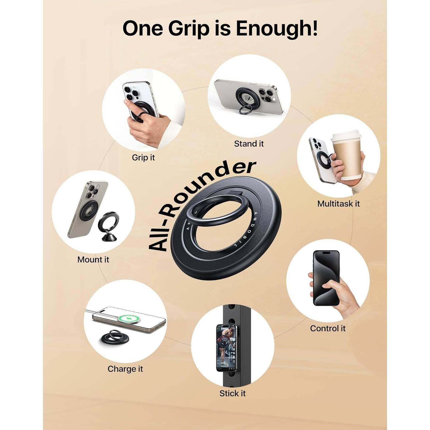 Soporte Magnético para Teléfono Danmus Anillo Giratorio Negro