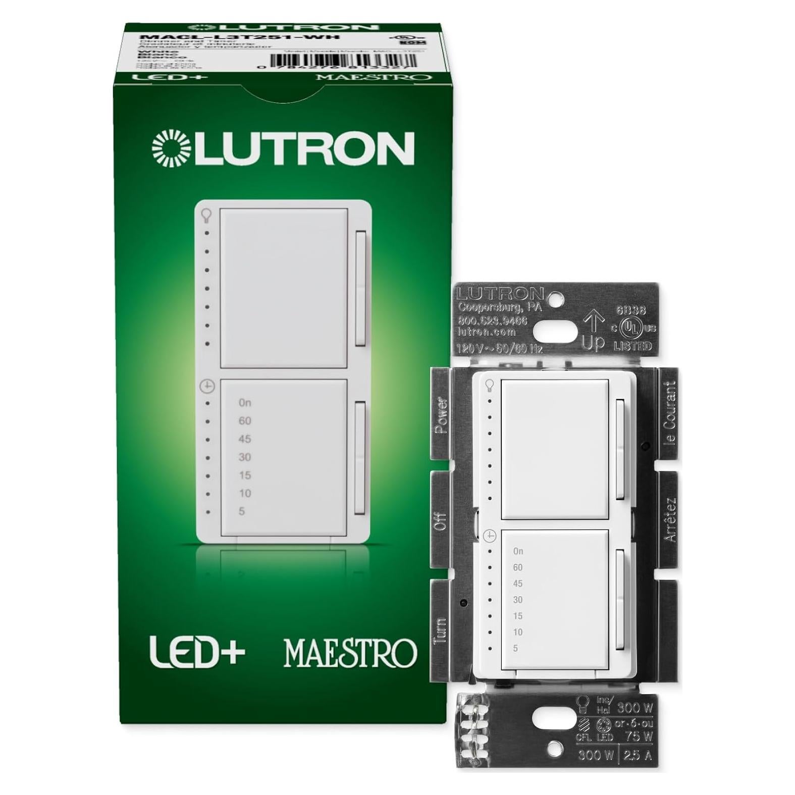 Dimer y Temporizador Lutron Maestro LED+ 75W Blanco