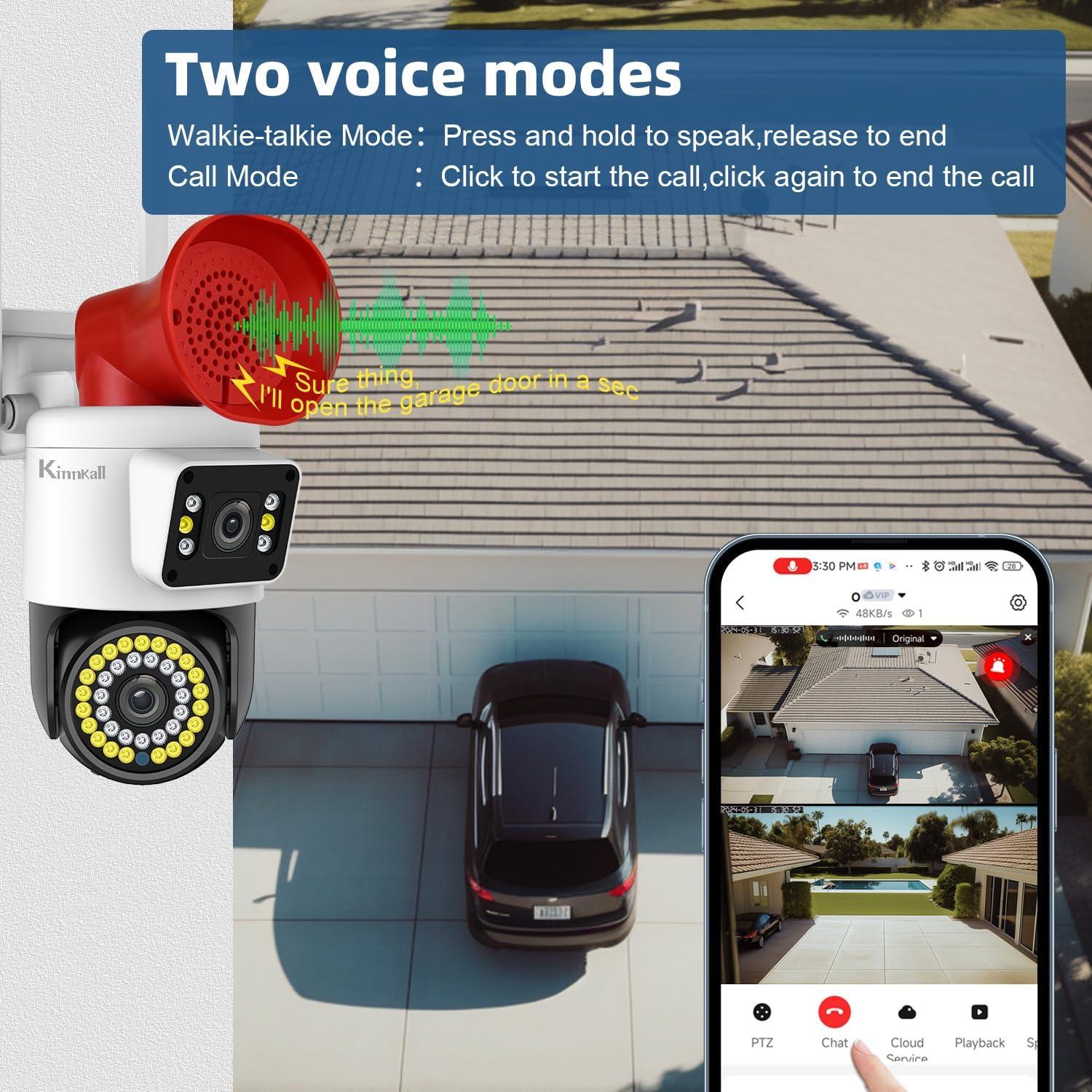 Cámara de Seguridad Exterior Kinnkall Doble Lente 4MP WiFi 2.4GHz