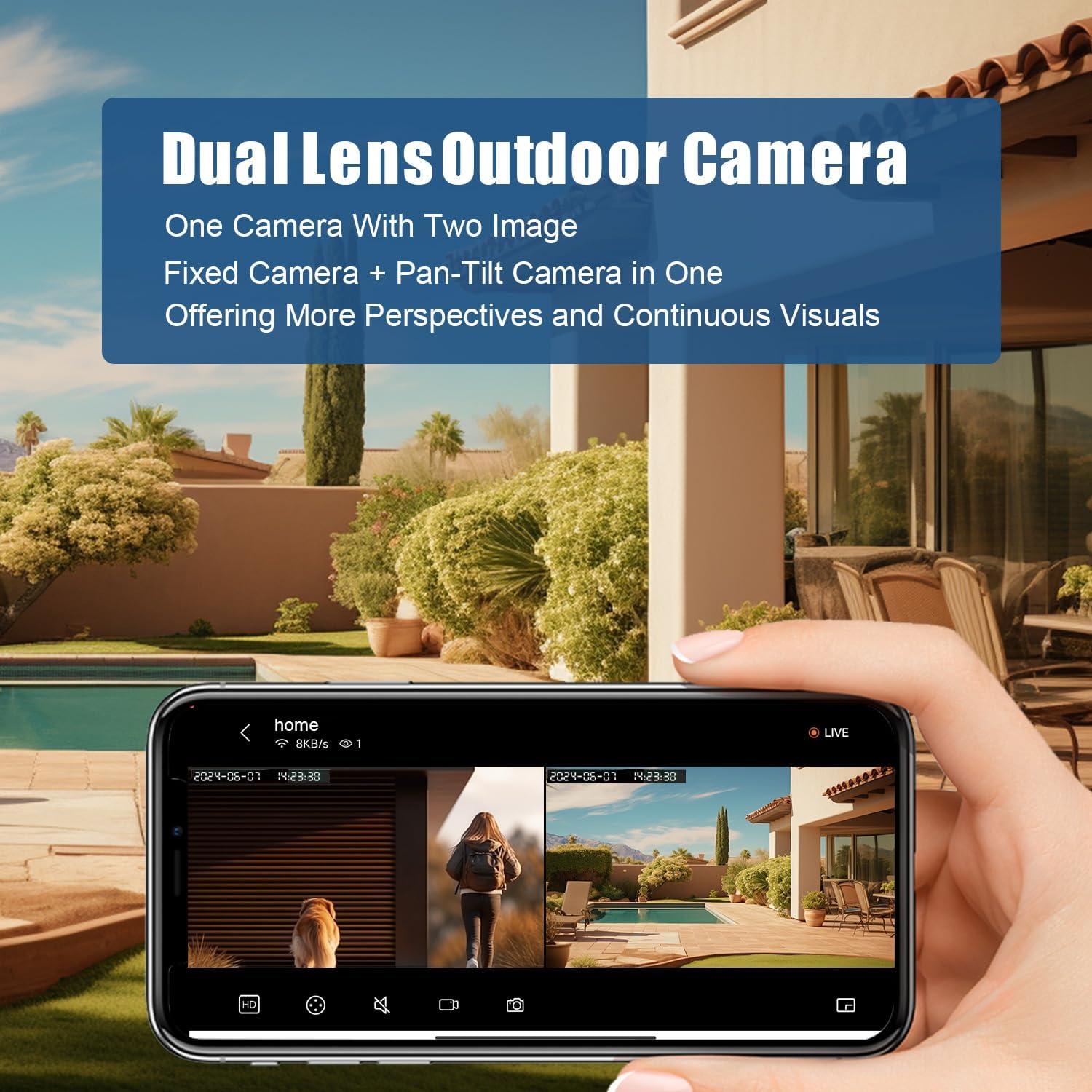 Cámara de Seguridad Exterior Kinnkall Doble Lente 4MP WiFi 2.4GHz