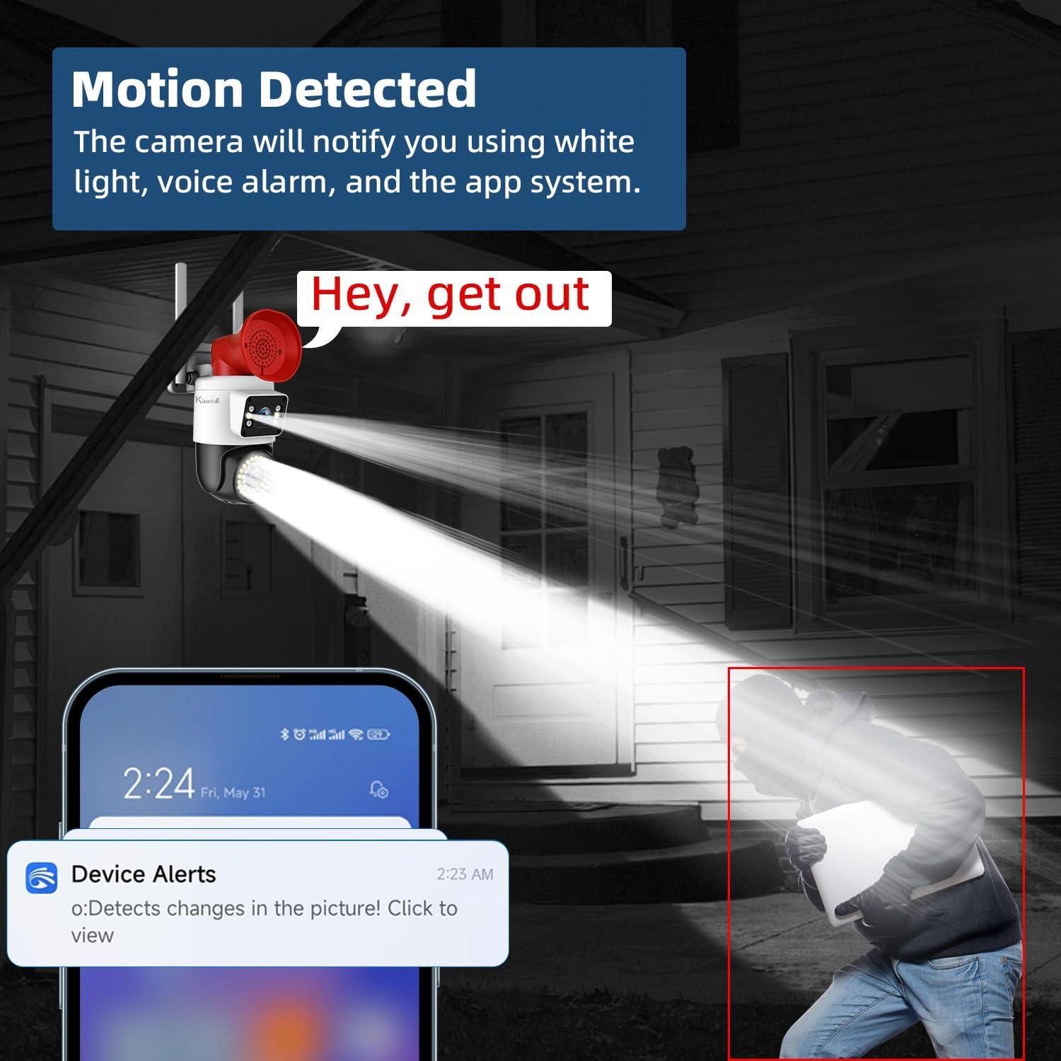 Cámara de Seguridad Exterior Kinnkall Doble Lente 4MP WiFi 2.4GHz