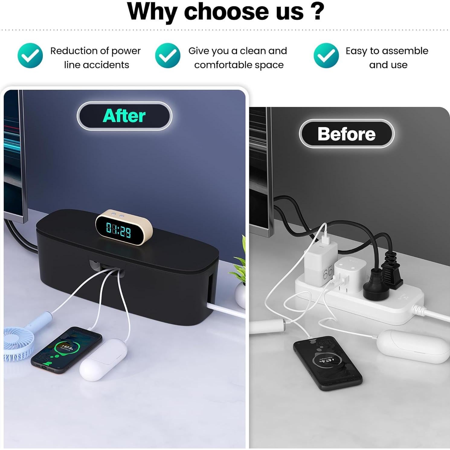 Caja Organizadora de Cables Chouky - Negra 41.5x15.6 cm