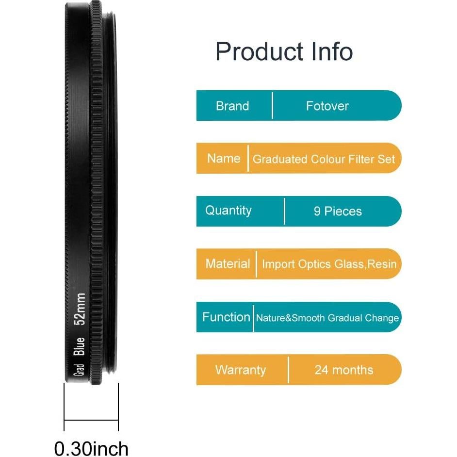 Kit de Filtros de Color Graduados 40.5mm X-SweetDream 9 Piezas