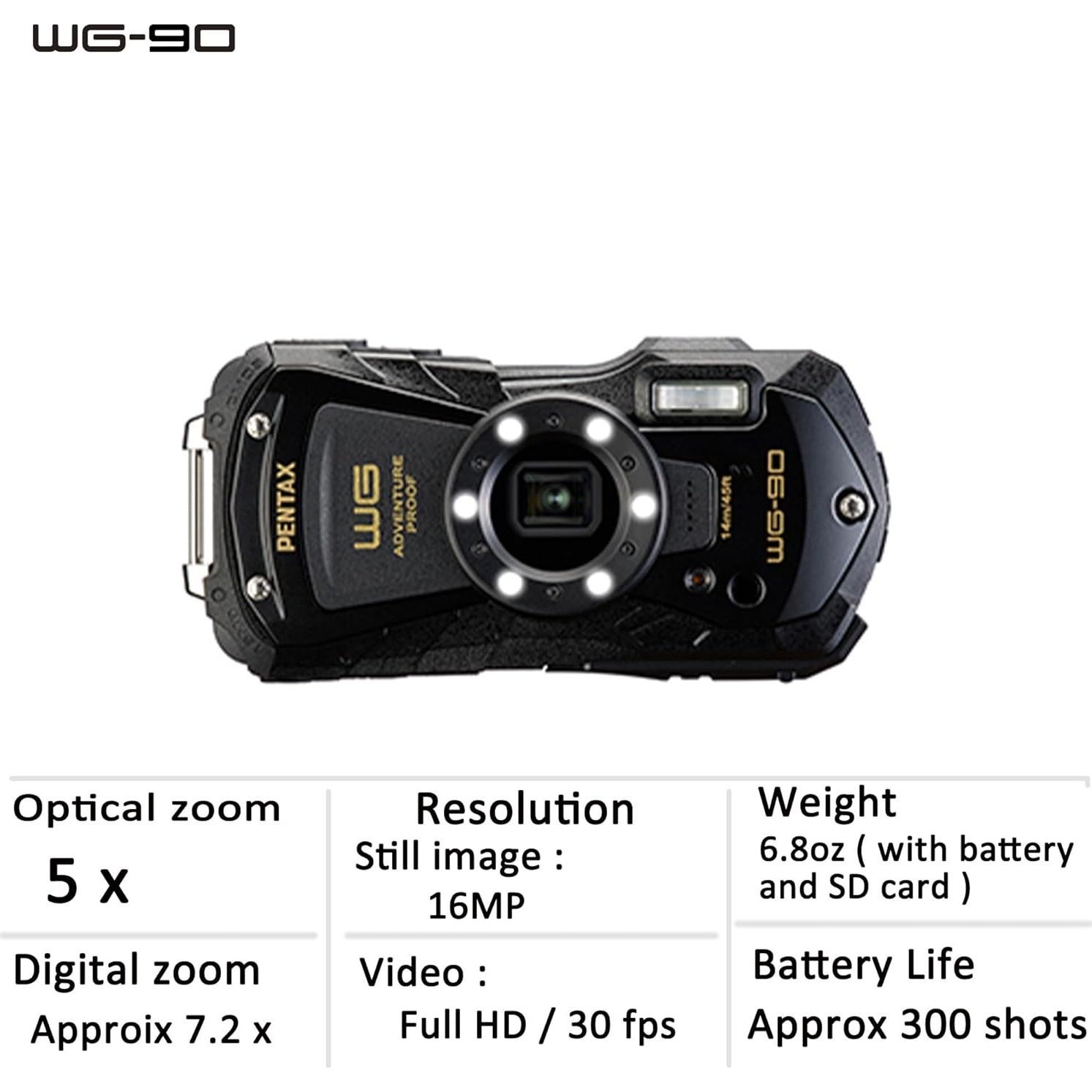 Cámara PENTAX WG-90 Negra a Prueba de Agua y Golpes