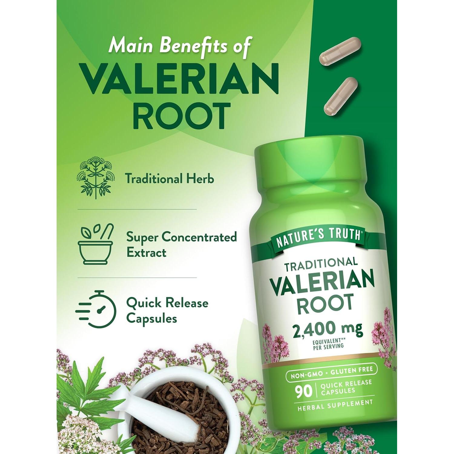 Cápsulas de raíz de valeriana La Verdad de la Naturaleza 2400mg 90u