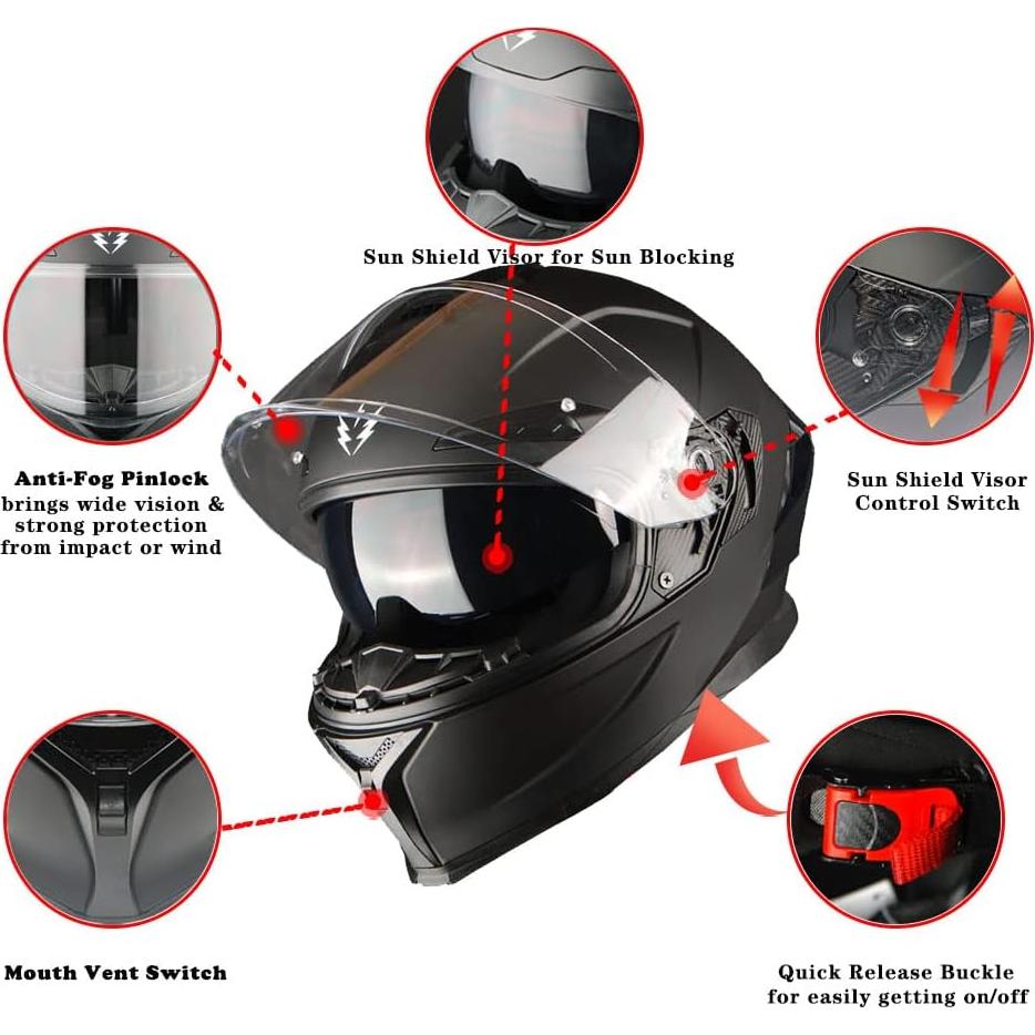 Casco de Moto 1Storm HJAH15 Doble Visor UV S 55-56 CM