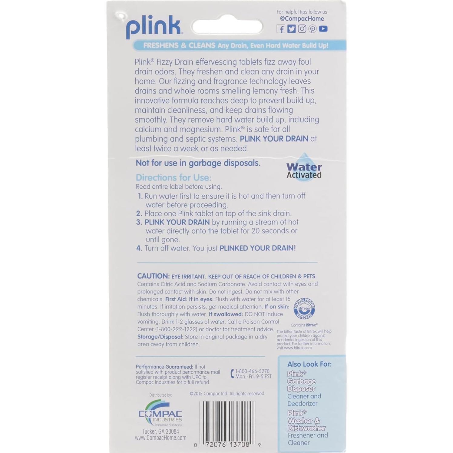 Plink Limpiador y Desodorante para Drenajes Compac - 6 Tabletas