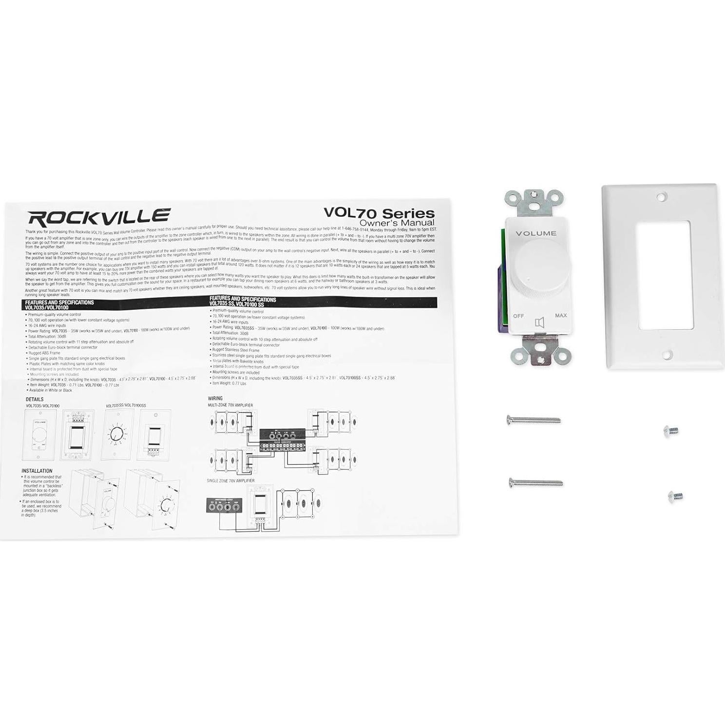 Control de Volumen de Pared Rockville VOL7035 35W Blanco