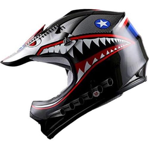 Casco de Motocross WOW HJOY_HBOY Negro + Gafas + Guantes