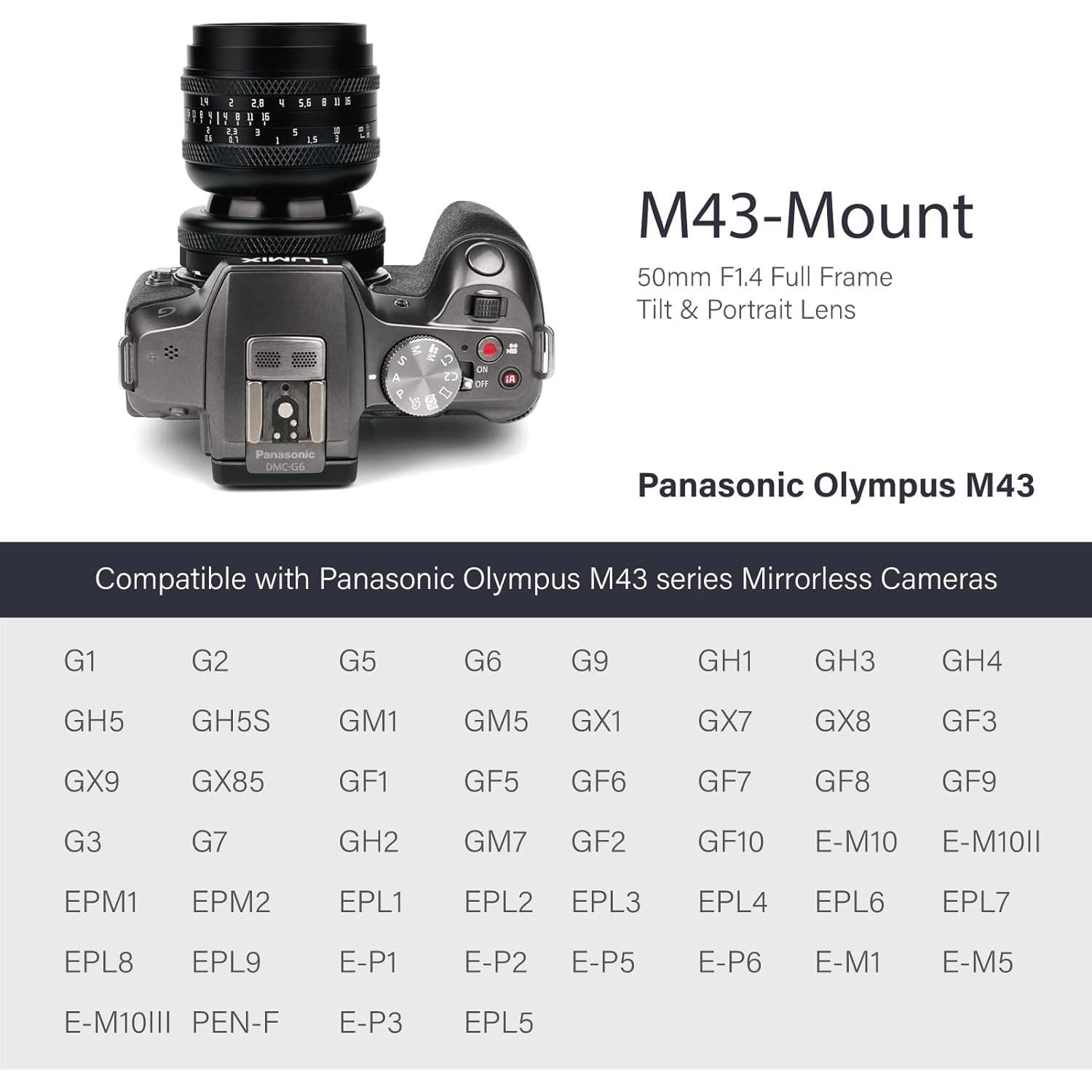 Lente AstrHori 50mm F1.4 Manual Inclinable para M43