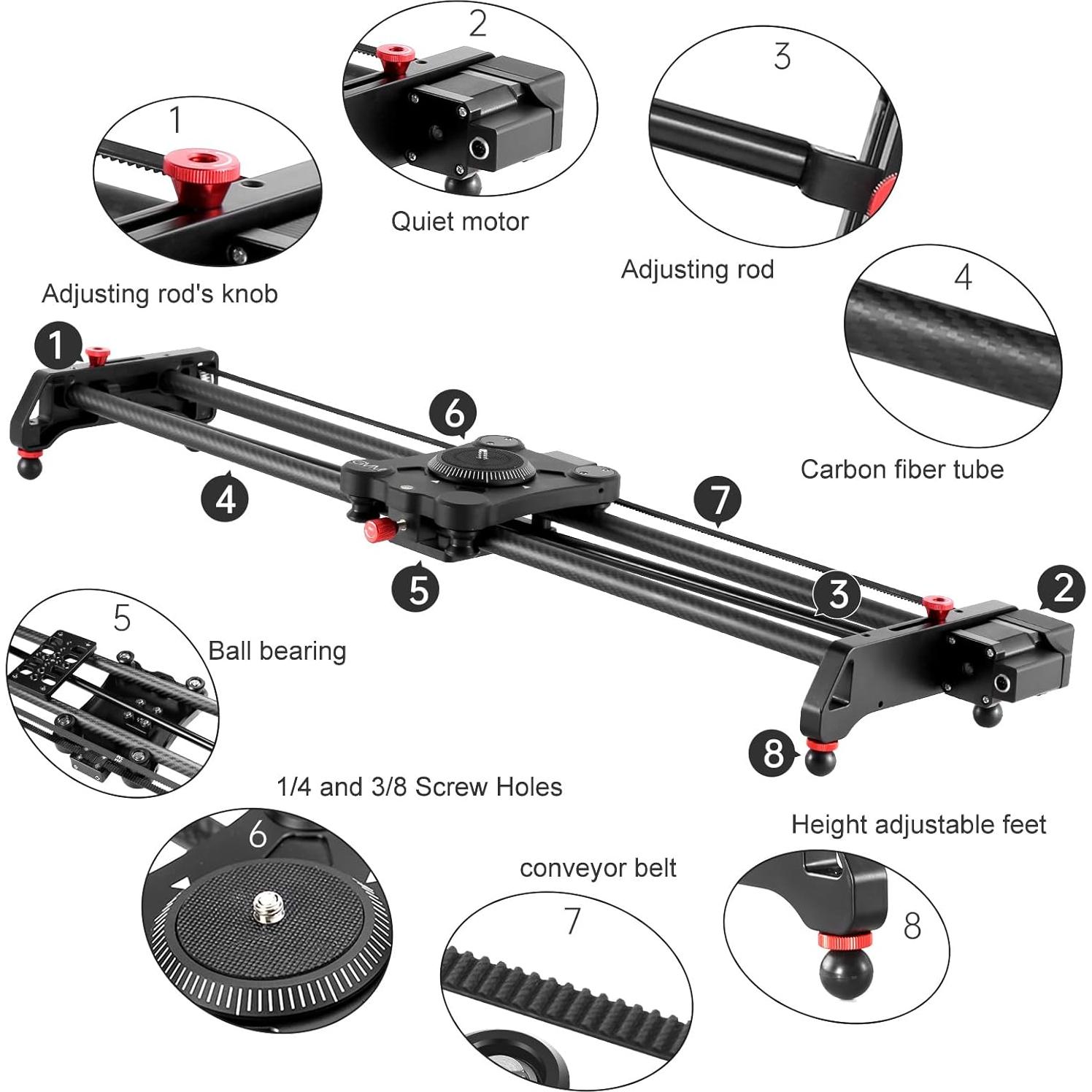 Deslizador de cámara motorizado GVM 80CM fibra de carbono