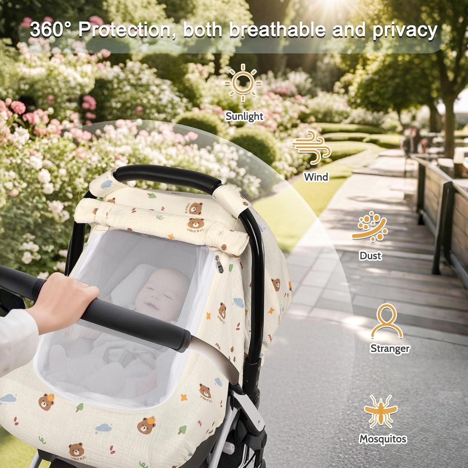 Cubierta de Asiento de Coche Hooyax Muslin Oso - Transpirable 3 Modos