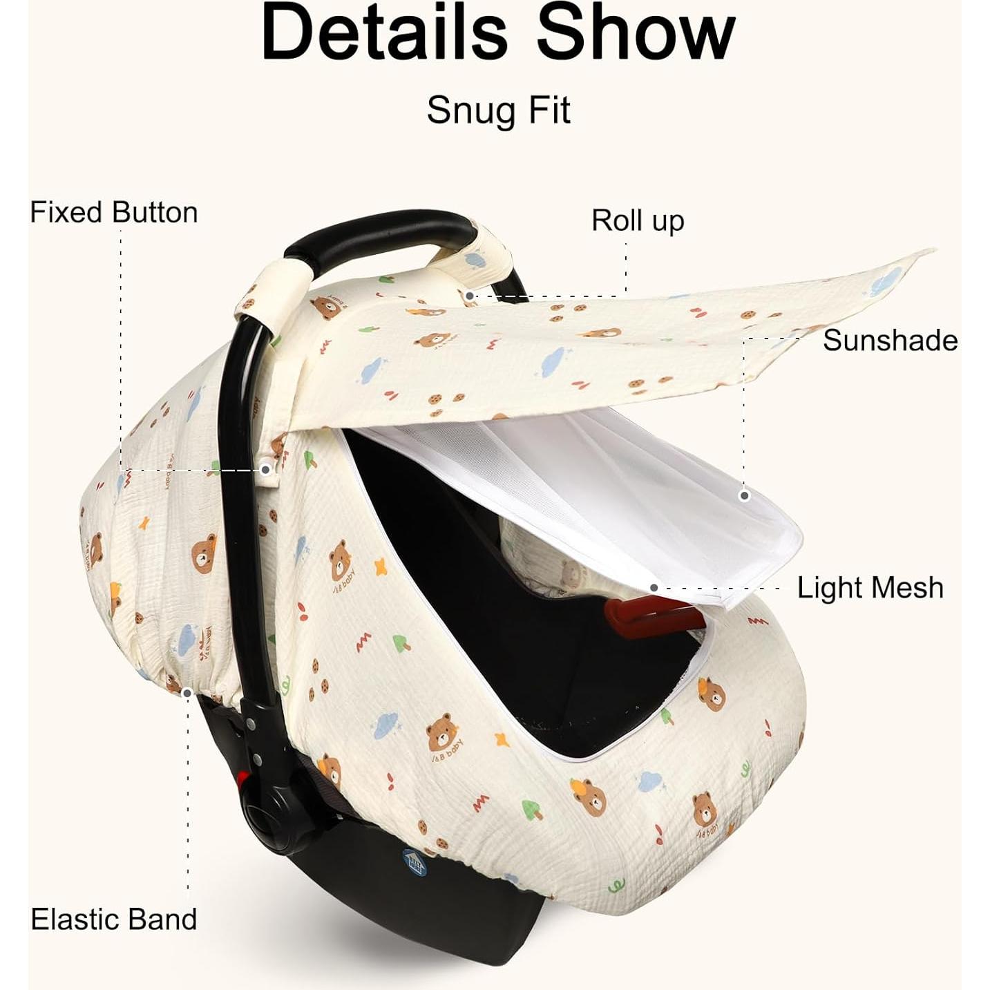 Cubierta de Asiento de Coche Hooyax Muslin Oso - Transpirable 3 Modos