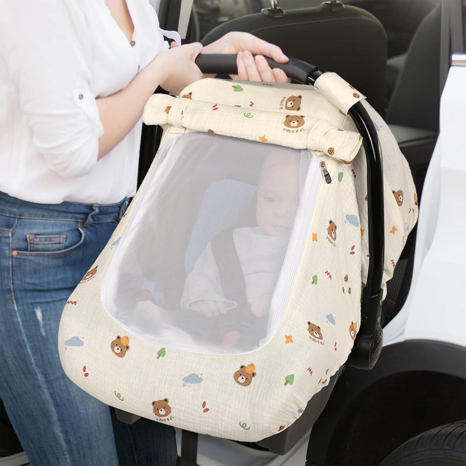 Cubierta de Asiento de Coche Hooyax Muslin Oso - Transpirable 3 Modos
