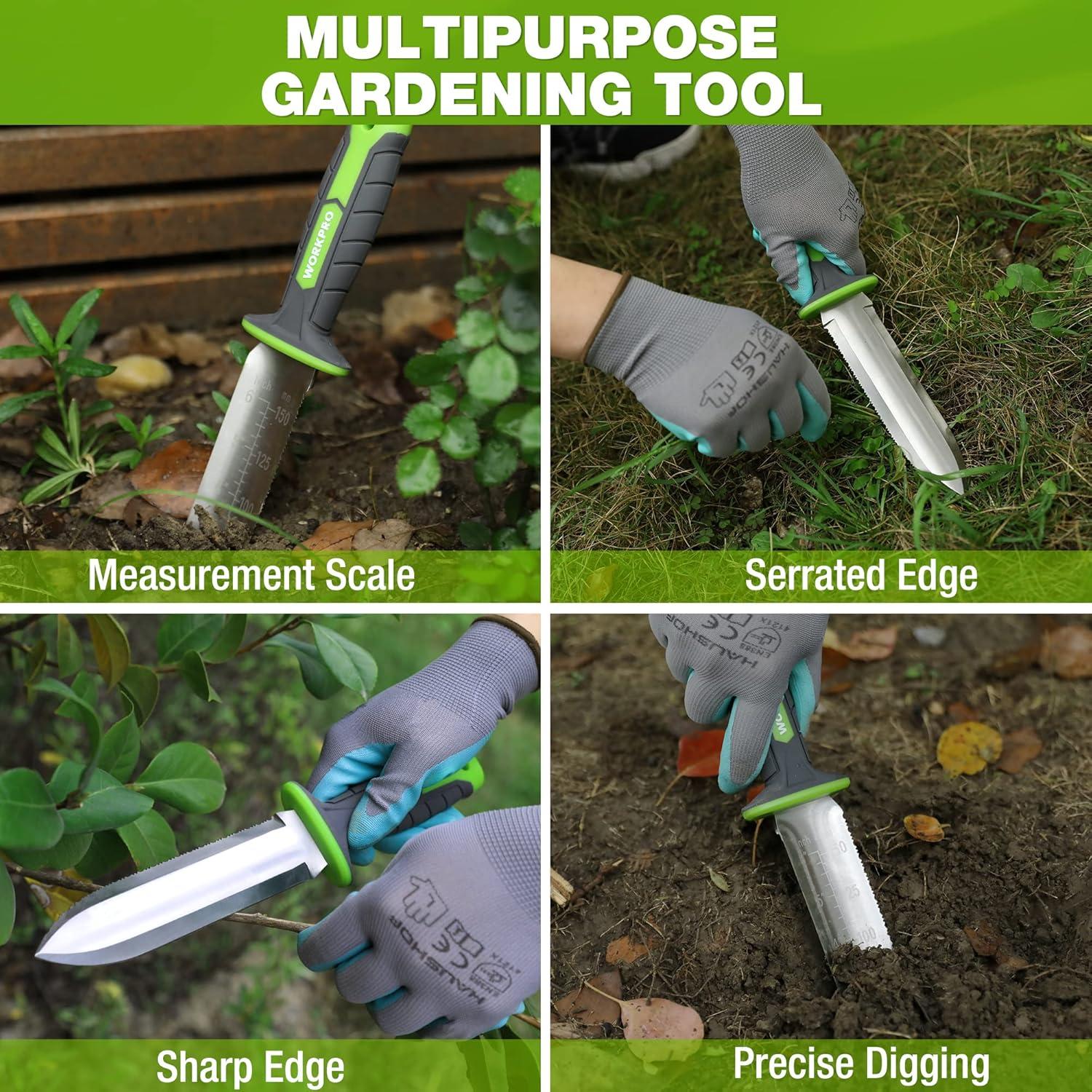 Cuchillo de Jardín Hori Hori WORKPRO 18 cm Acero Inoxidable Verde