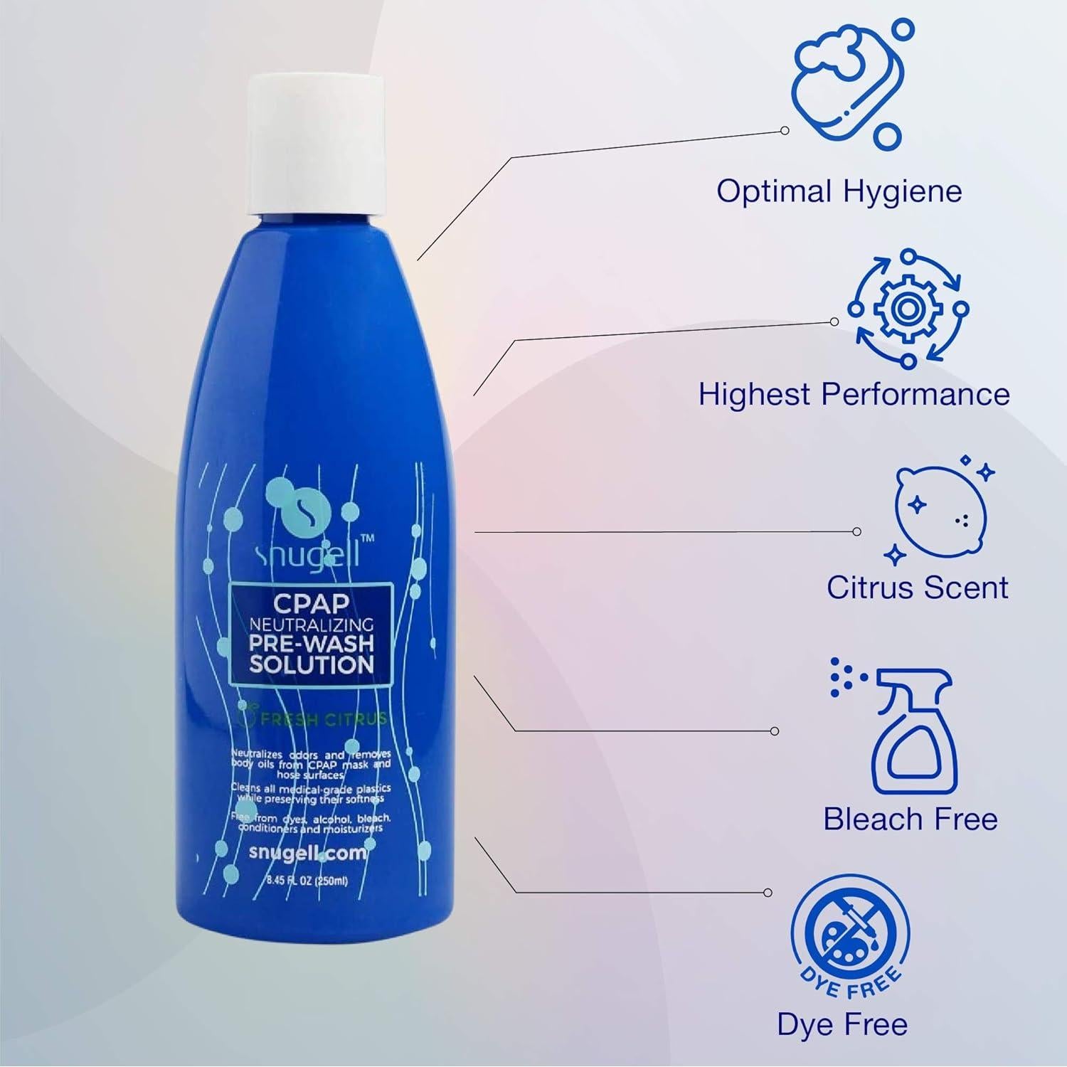 Limpiador CPAP Snugell 238ml Aroma Cítrico - Neutraliza Olores