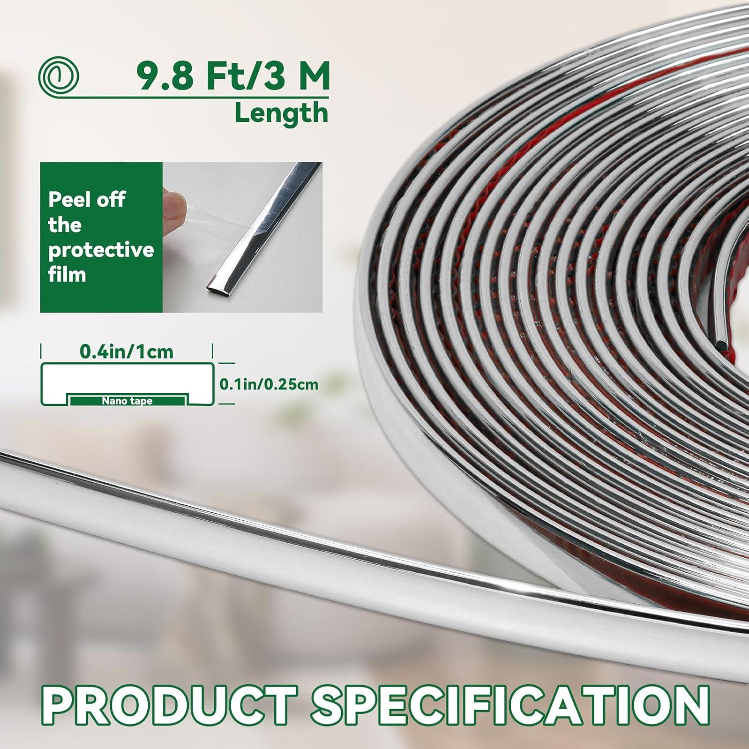 Moldura Autoadhesiva JSIWOTH 3m Cromo Plateado 1.02cm Ancho