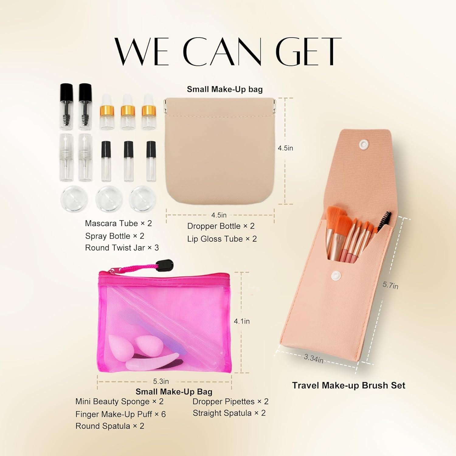 Kit de Viaje de 38 Piezas PrettyCare - Mini Envases y Brochas