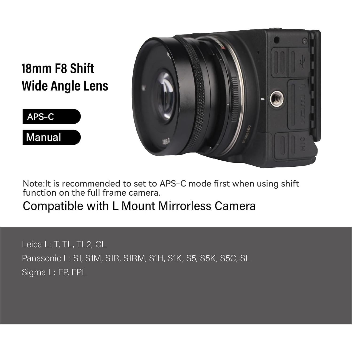 Lente Gran Angular AstrHori 18mm F8 Manual para Leica/Panasonic/Sigma L