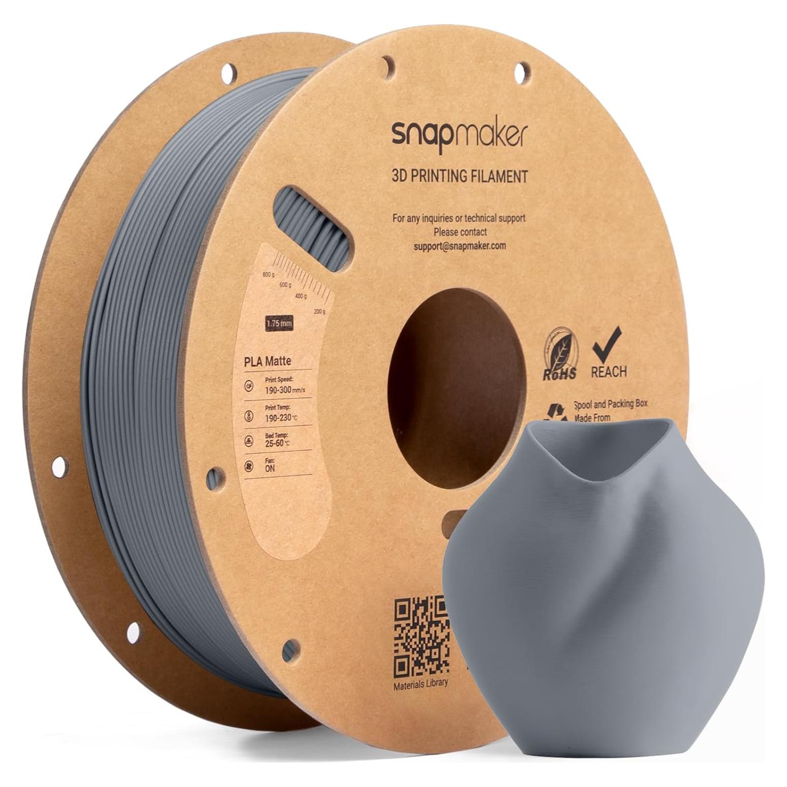 Filamento PLA Mate Snapmaker 1.75mm 1kg Gris Ceniza Alta Velocidad