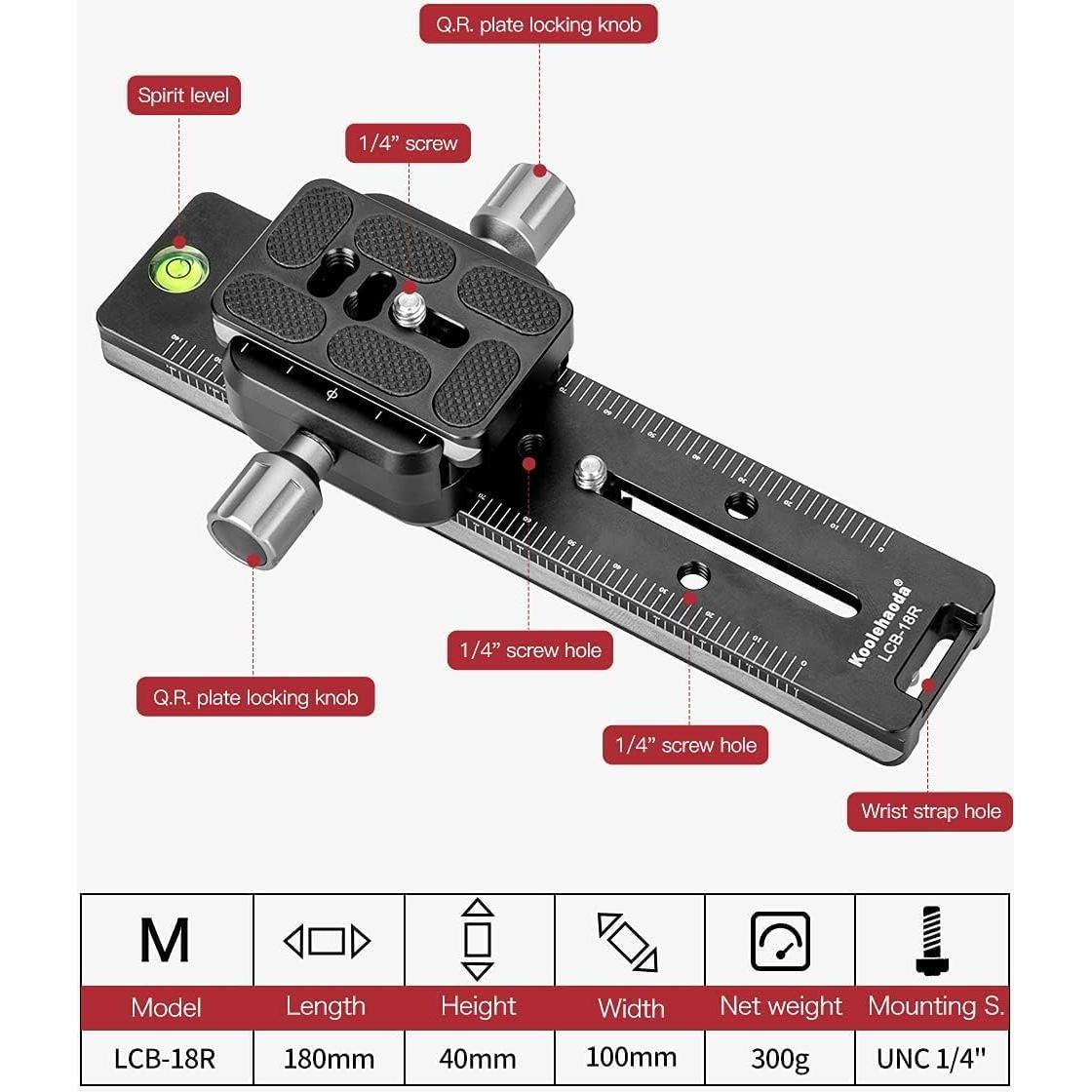 Riel Nodal Deslizante Koolehaoda LCB-18R 180mm para Cámara
