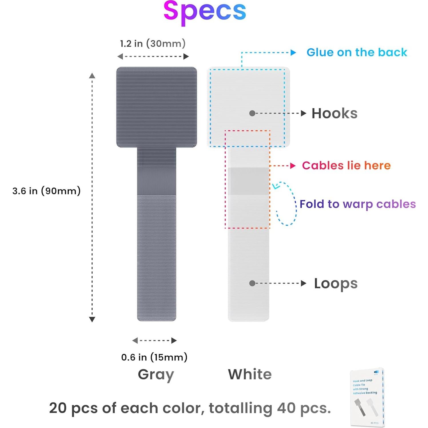 Correas de Cable LX IntMfr. 40 Piezas Autoadhesivas