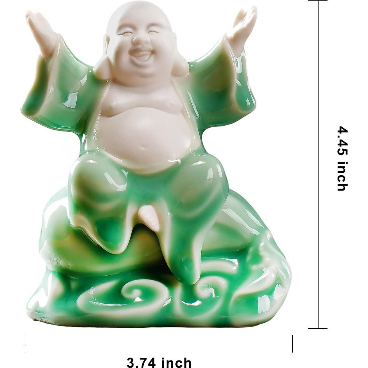 Estatua de Buda Risueño Cerámica Verde 11.3 cm para Buena Suerte