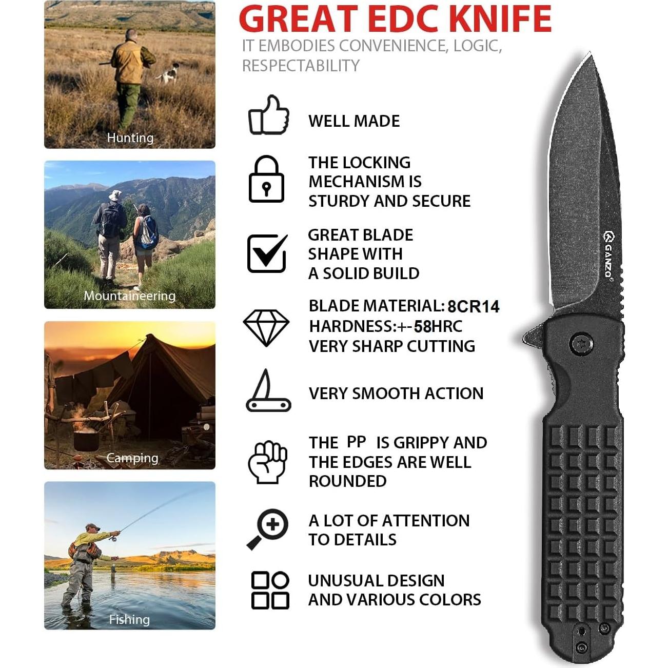 Cuchillo Plegable Ganzo G627-BK EDC 20.13cm Acero 8CR14 Negro