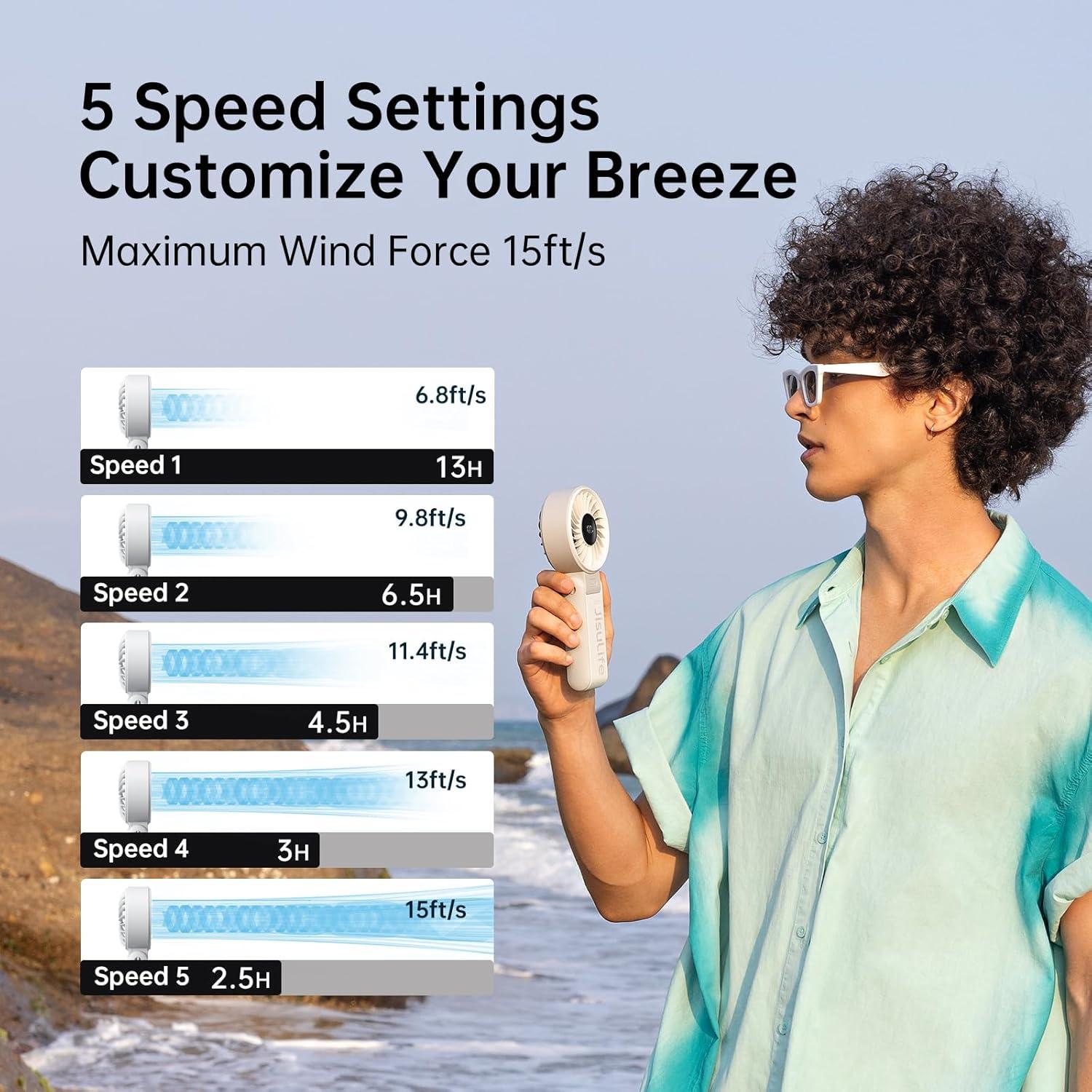 Ventilador de Mano JISULIFE Life7 3600mAh 5 Velocidades Gris