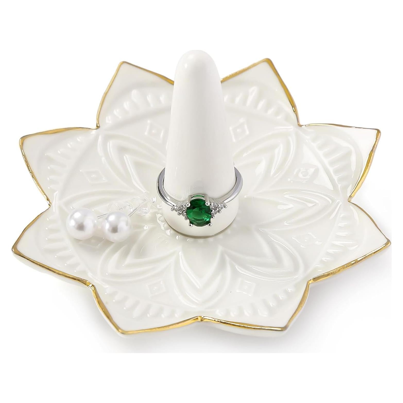 Plato de Anillos Mandala Maxsirui Cerámica Blanco 10x10 cm