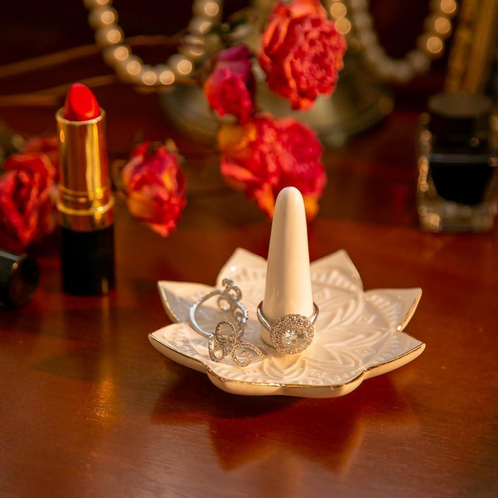 Plato de Anillos Mandala Maxsirui Cerámica Blanco 10x10 cm