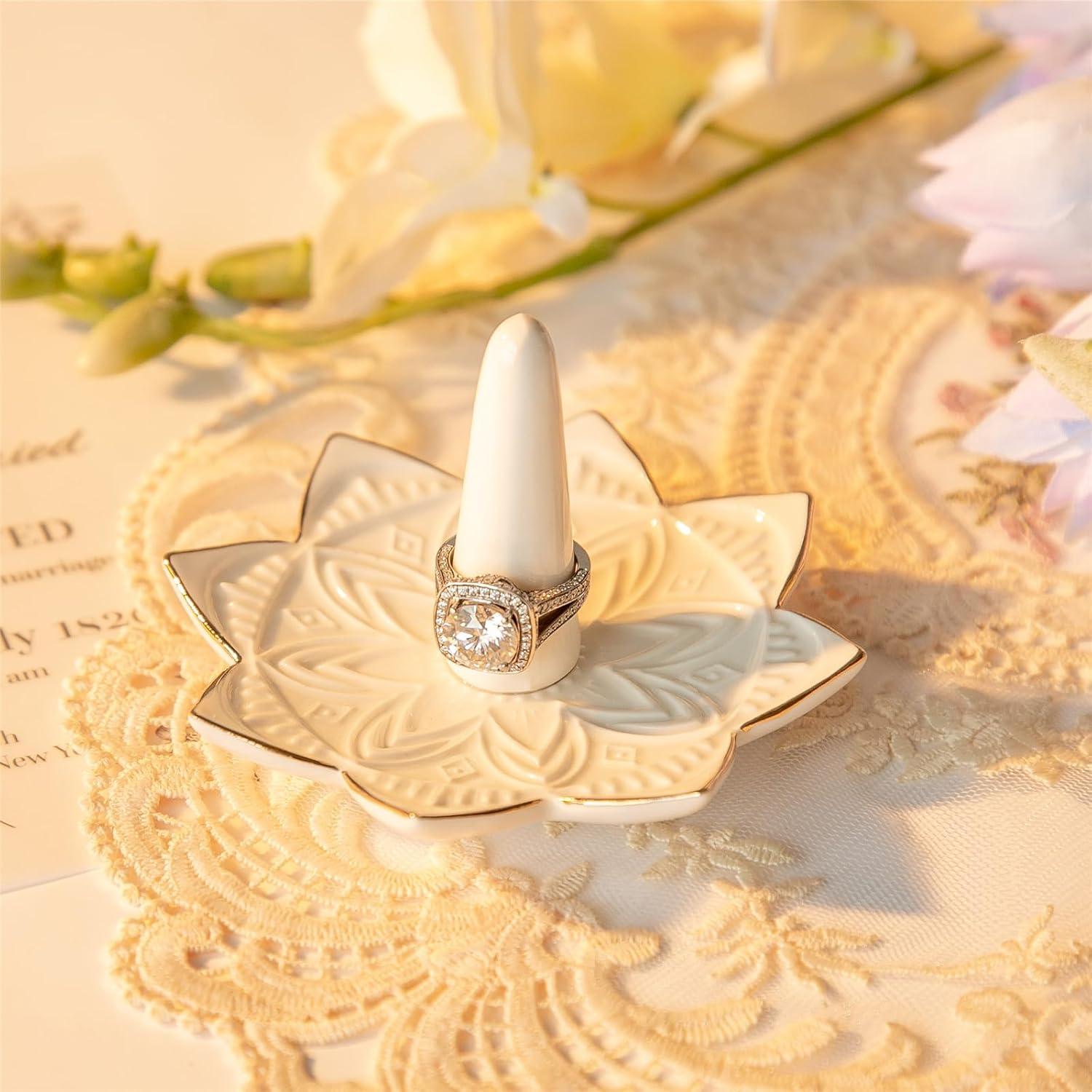 Plato de Anillos Mandala Maxsirui Cerámica Blanco 10x10 cm