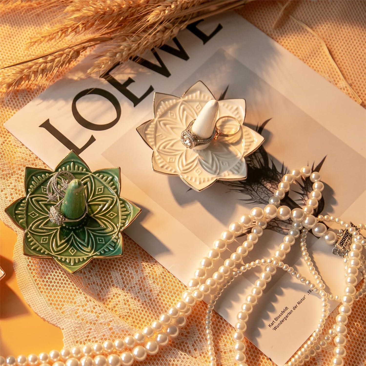 Plato de Anillos Mandala Maxsirui Cerámica Blanco 10x10 cm