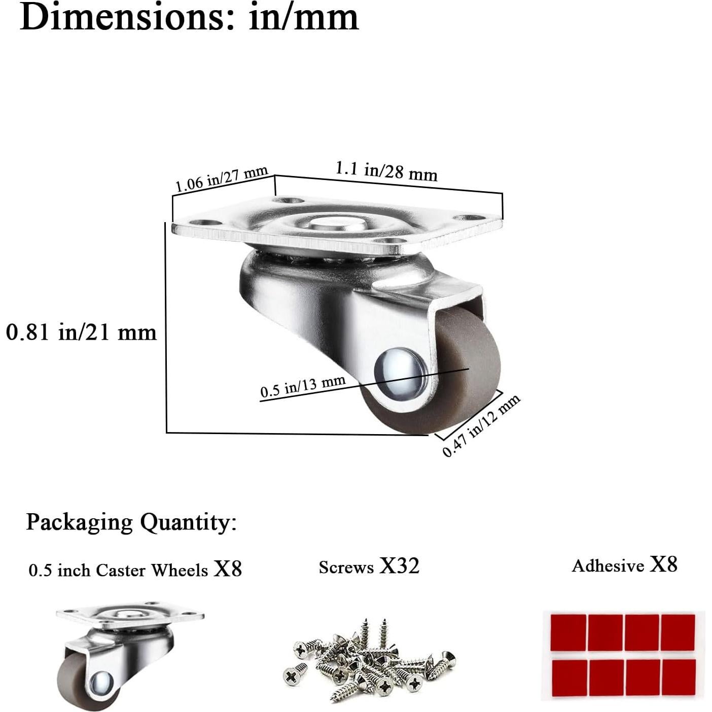 Mini Ruedas Giratorias Autoadhesivas WANLIAN 13mm 8 Piezas