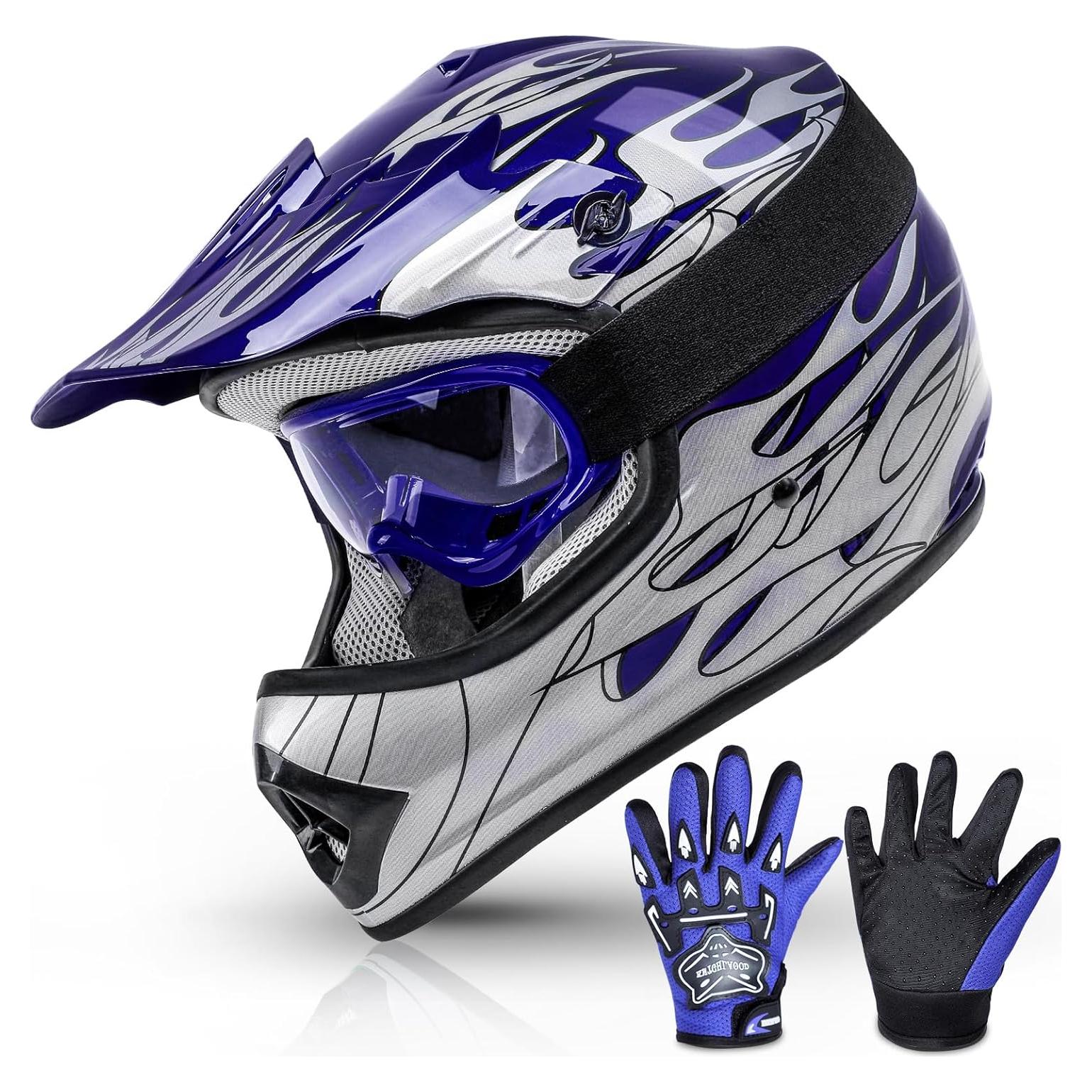 SLMOTO Casco Juvenil Grande Llama Azul Certificado DOT