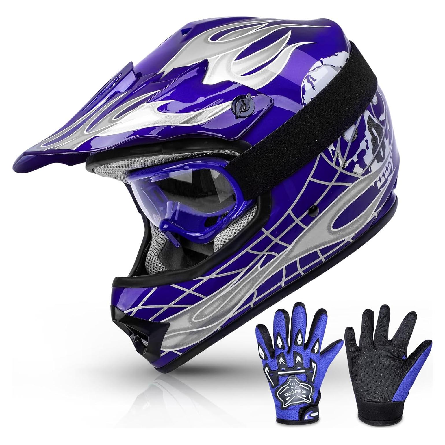 Casco SLMOTO Juvenil Mediano Azul + Gafas y Guantes