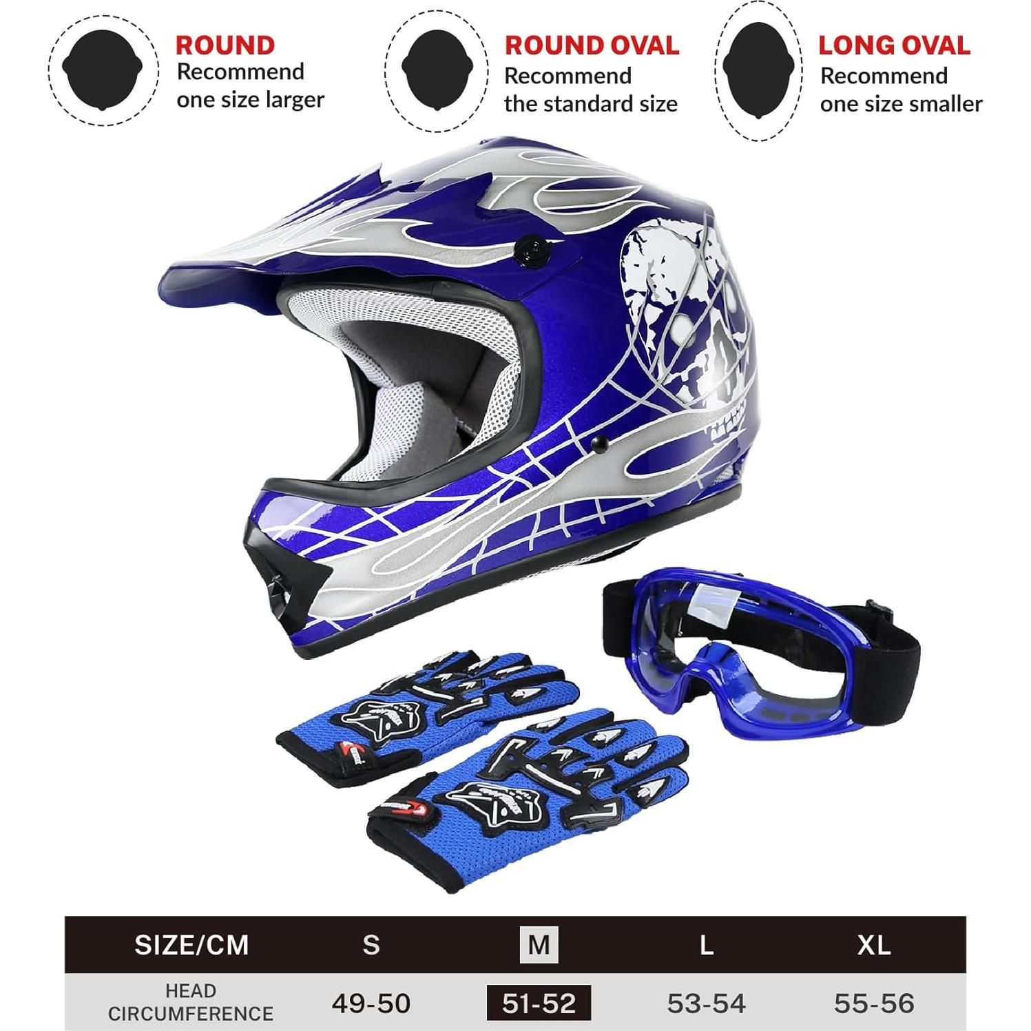 Casco SLMOTO Juvenil Mediano Azul + Gafas y Guantes