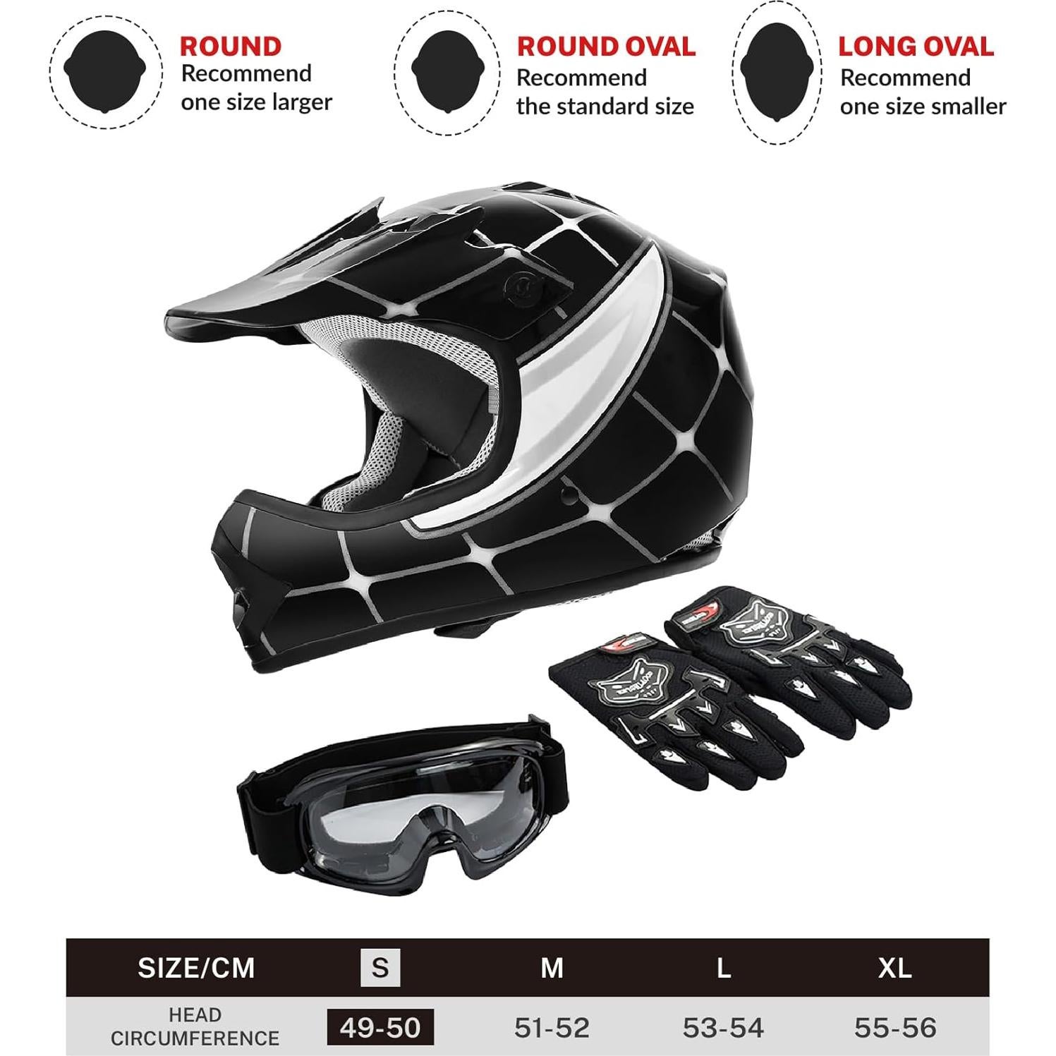 Casco SLMOTO Motocross Juvenil Araña Negra 48.6-49.5 cm