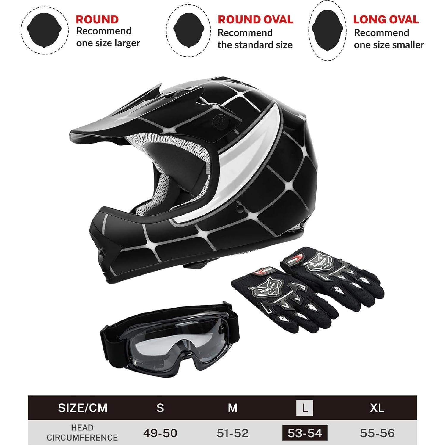 SLMOTO Casco Motocross Juvenil Araña Negra 49.5 cm