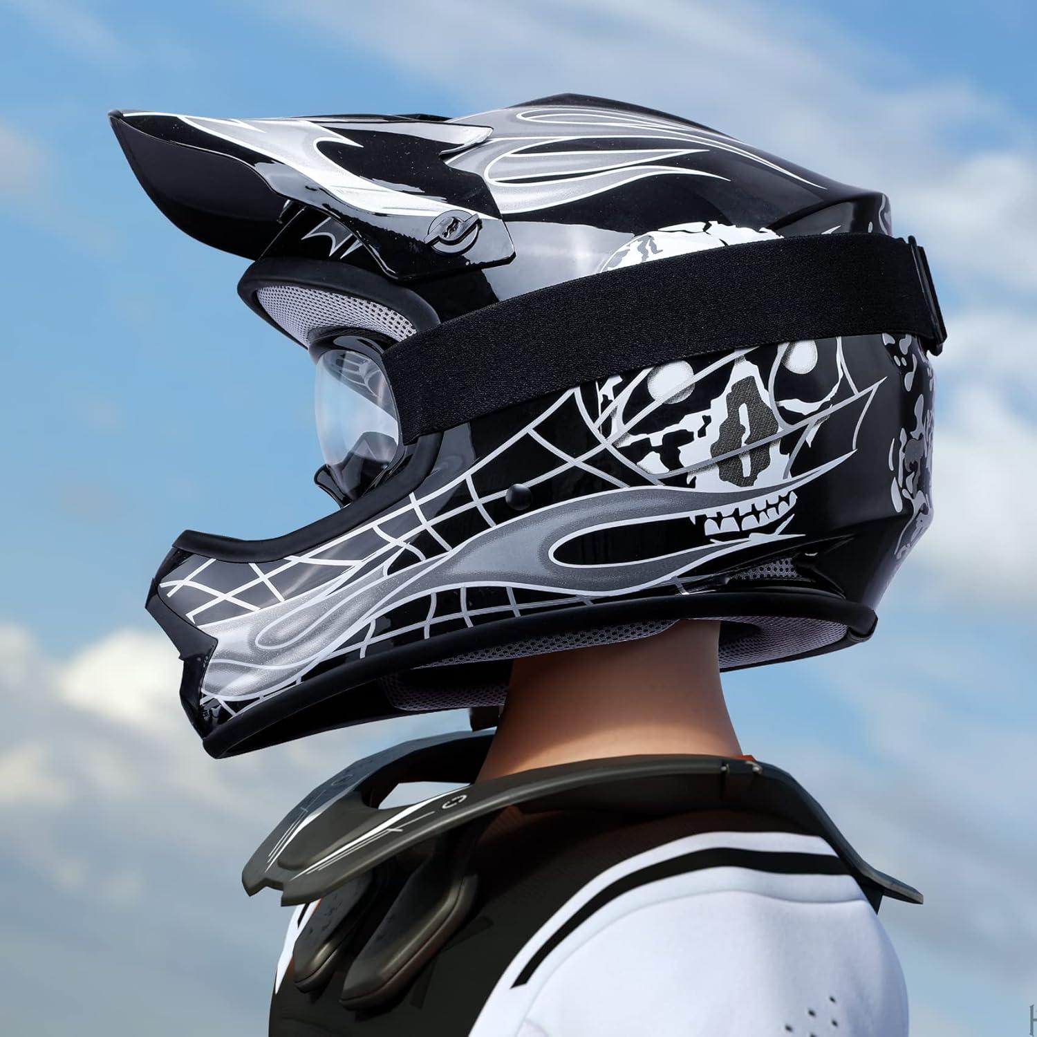 SLMOTO Casco Motocross Juvenil Grande Calavera Negra