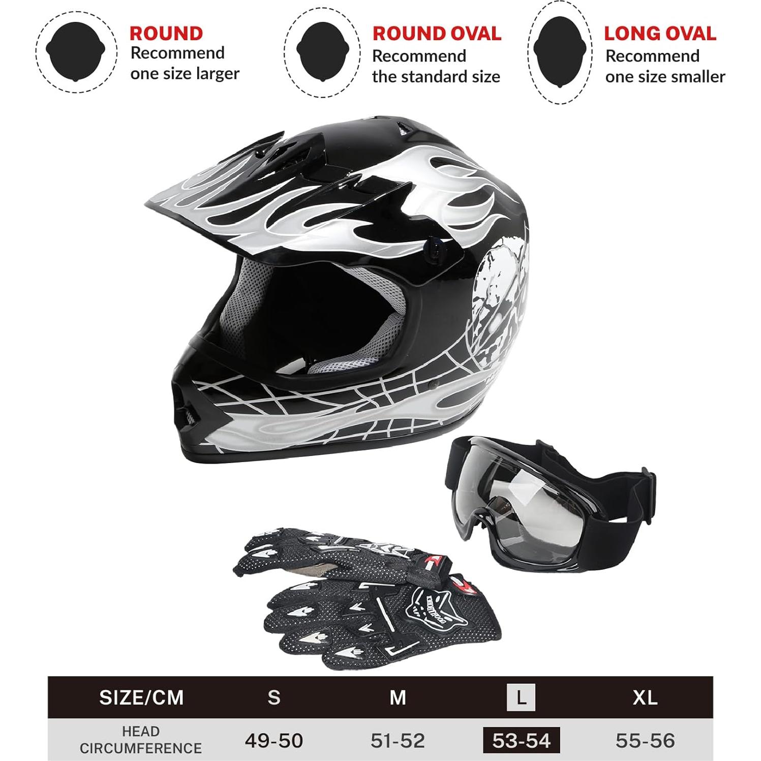SLMOTO Casco Motocross Juvenil Grande Calavera Negra