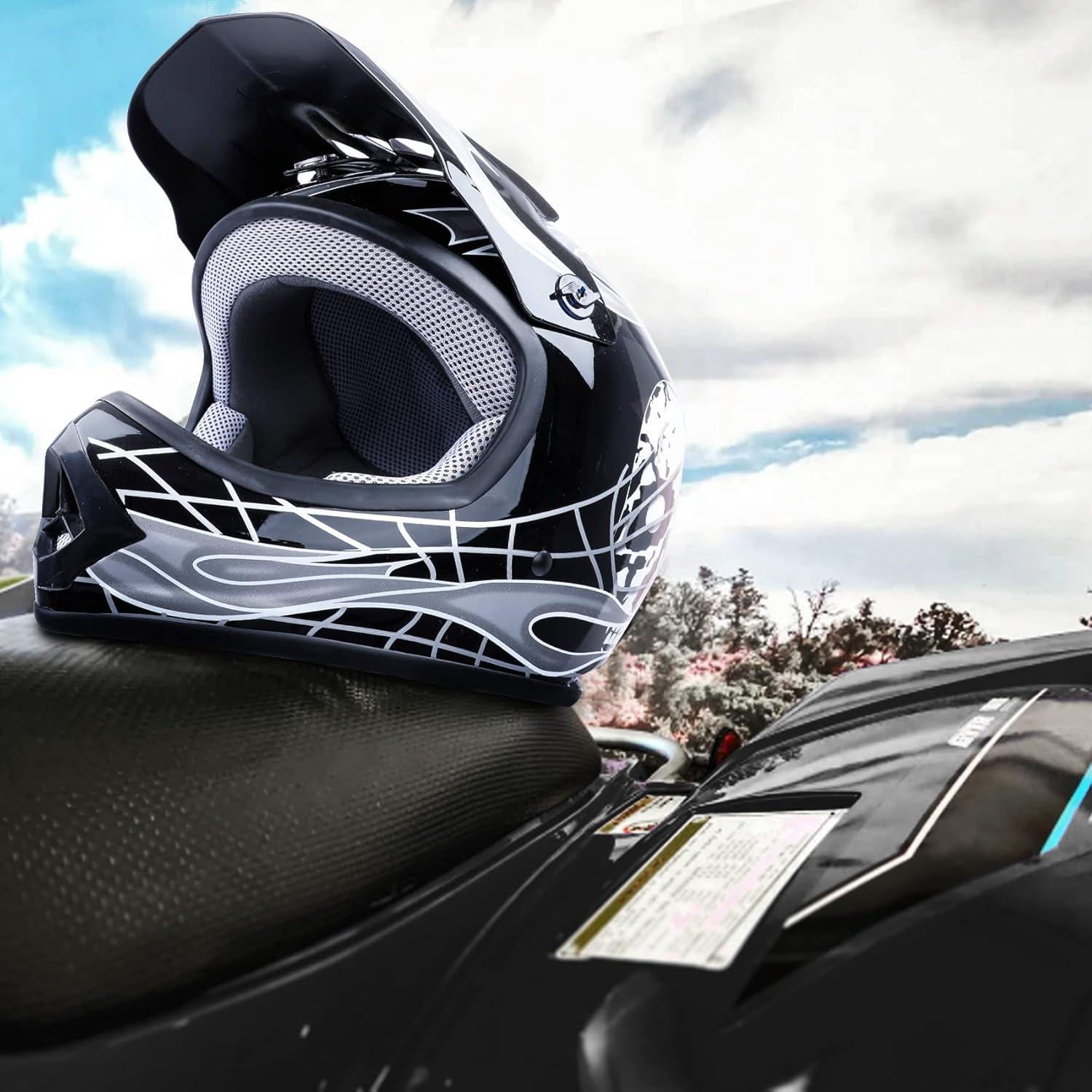 SLMOTO Casco Motocross Juvenil Grande Calavera Negra