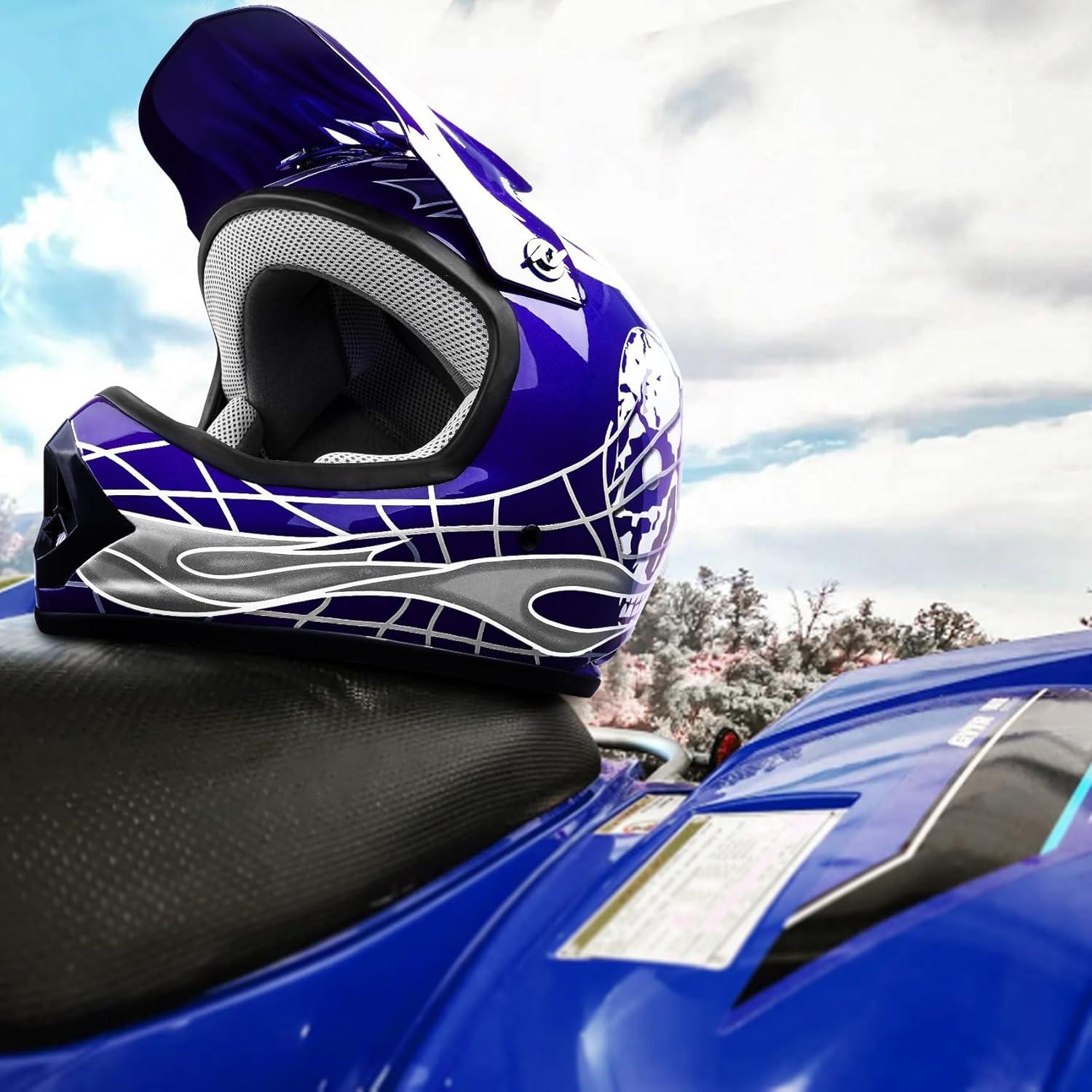 Casco SLMOTO Juvenil X-Large Azul Calavera + Gafas y Guantes