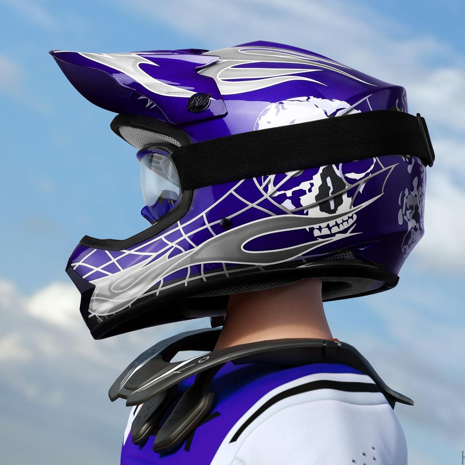 Casco SLMOTO Juvenil X-Large Azul Calavera + Gafas y Guantes