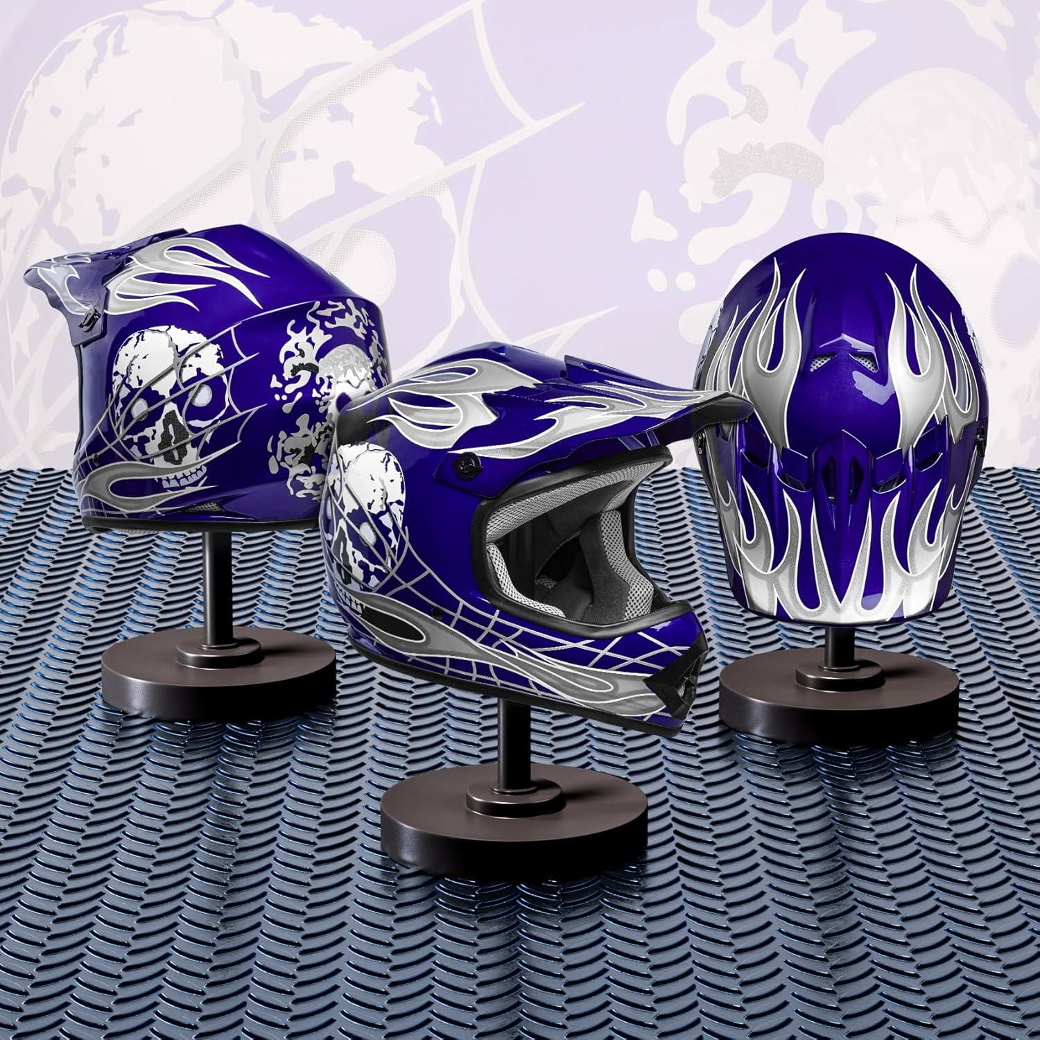 Casco SLMOTO Juvenil X-Large Azul Calavera + Gafas y Guantes