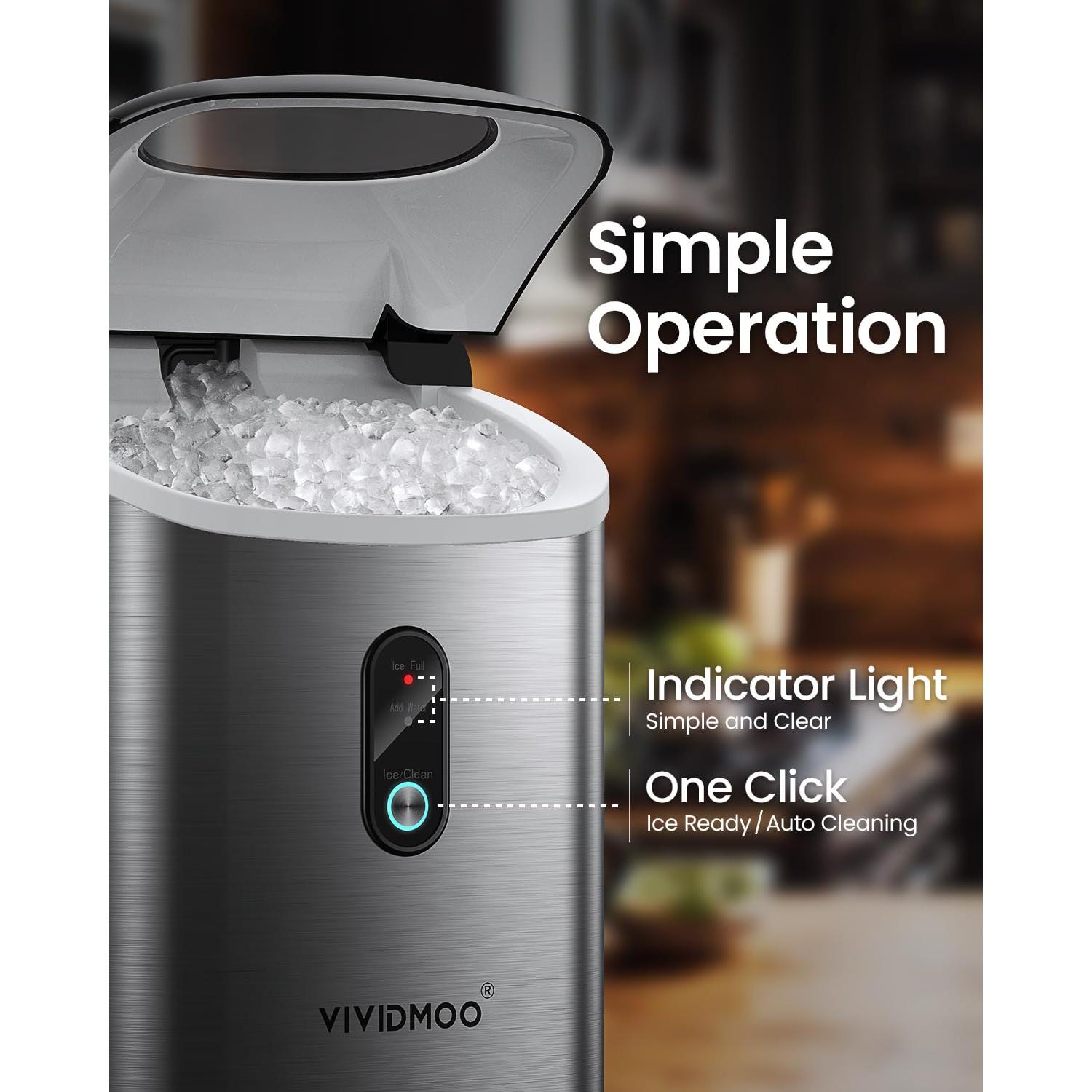 Máquina de Hielo Nugget VIVIDMOO 15,42 kg Autolimpiante