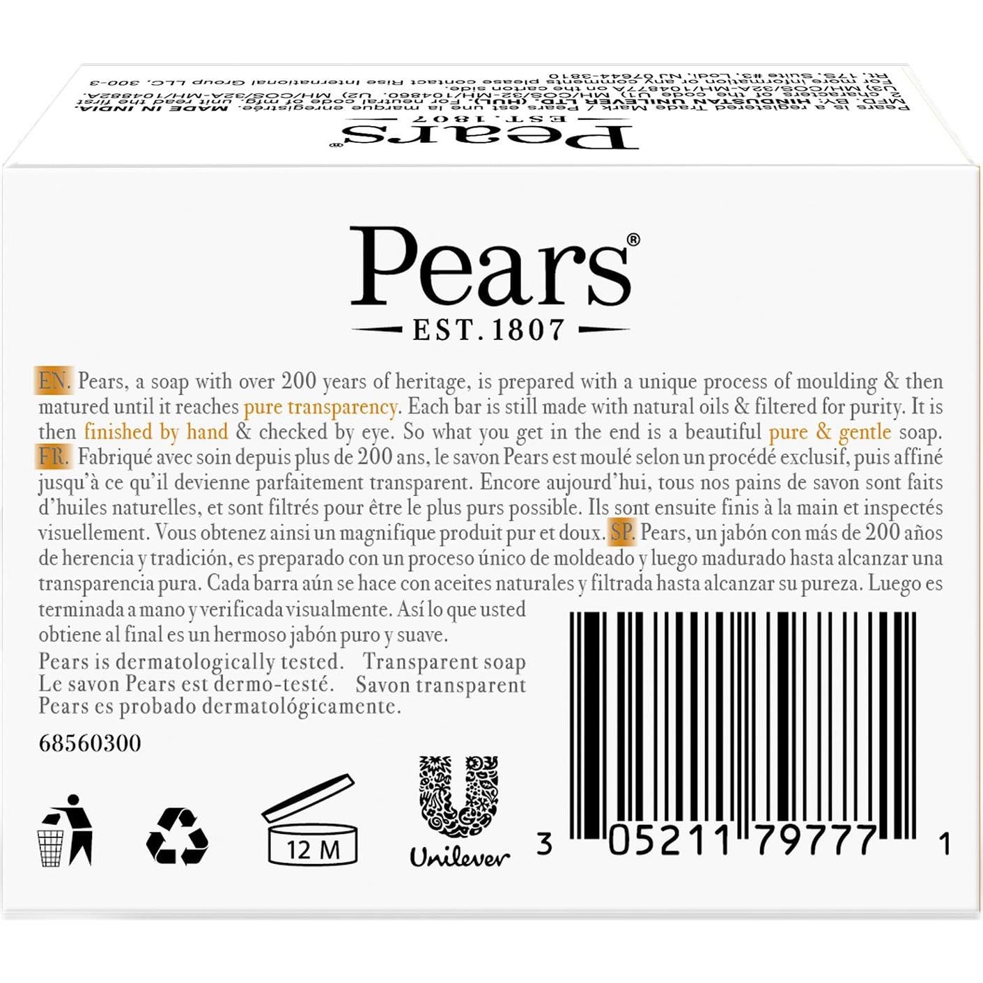 Jabón Pears de Glicerina Ámbar 100g - Paquete de 12 Unidades